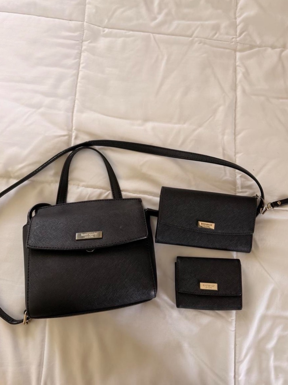 kate spade Black Saffiano Crossbody Bag Trio with Wallets